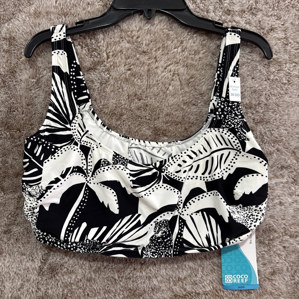 NWT COCO REEF WOMEN BIKINI TOP BRA SIZED UNDERWIRE CINCHED FRONT BLACK SIZE 36DD